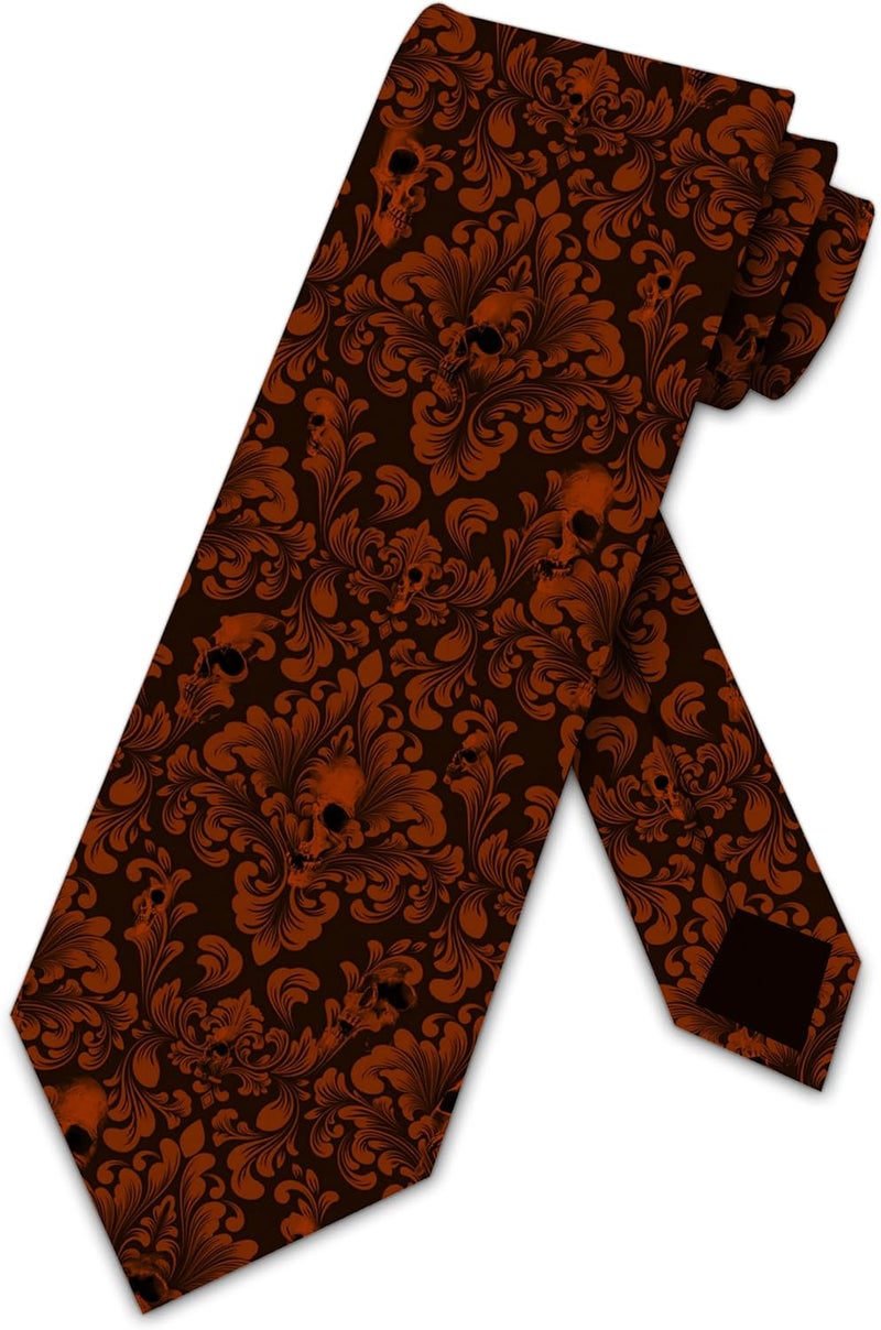 Three Rooker Skull Ties Mens Damask Necktie Halloween Tie for Men Conservative Holiday Print - Image 1